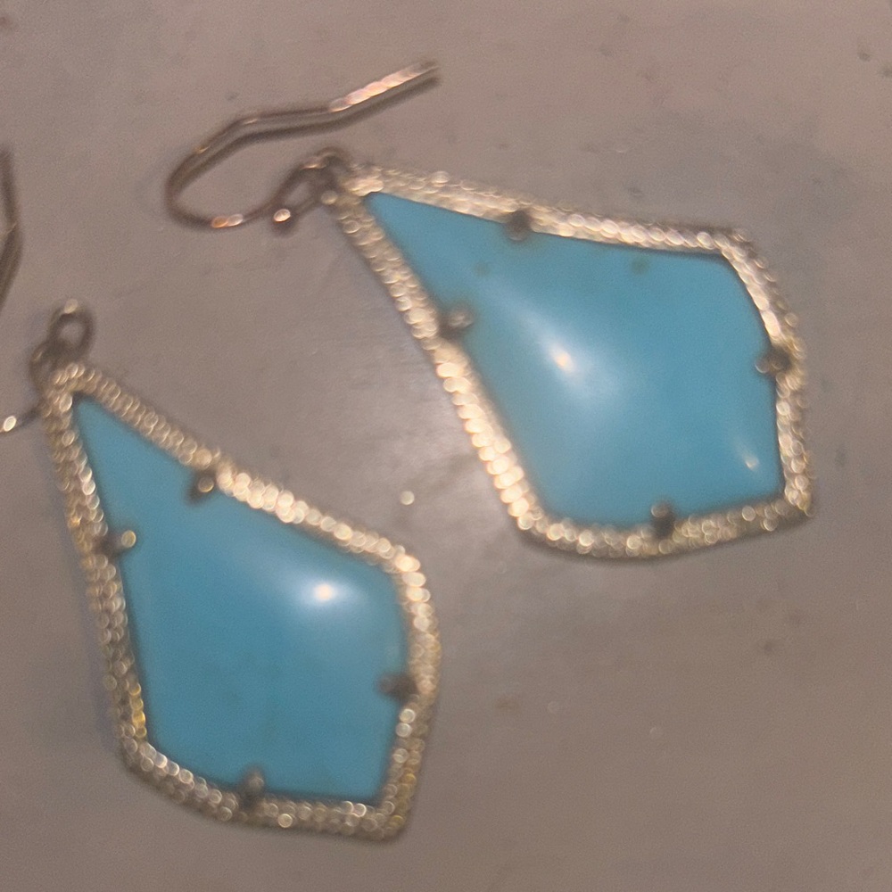 Kendra Scott " Alexandra" Turquoise Statement Earrings W/ Gold Trim - Picture 3 of 3